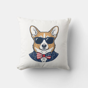 Coussin Lunettes de soleil Corgi patriotiques Art vectorie