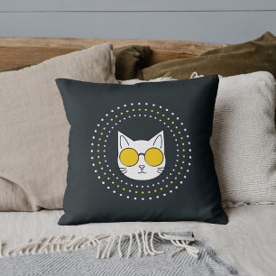 Coussin Lunettes De Soleil Cute Chat Et Pied En Gris Blanc