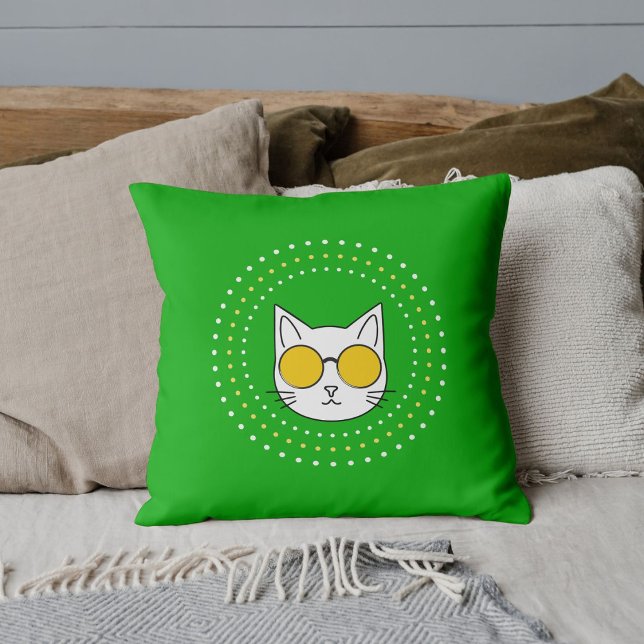 Coussin Lunettes de soleil de mascotte Chat points jaunes  (Créateur téléchargé)