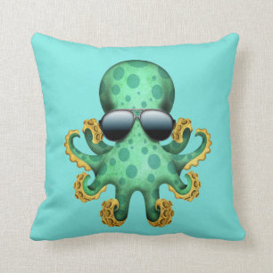 Coussin Lunettes de soleil de port de poulpe vert mignon