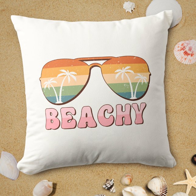 Coussin Lunettes de soleil Retro Rainbow Beachy avec palmi (Créateur téléchargé)