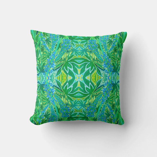 Coussin Lupine Fleurs Bohème Arabesque Motif Vert Th (Recto)