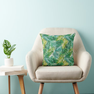 Coussin Lush Tropical Island Green Palm Leaf Watercolor