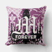 Coussin Lustre Violet Prune Monogramme avec Date de Mariag (Recto)