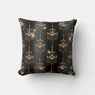 Coussin Lustres glamour en feuille noire et paillettes dor