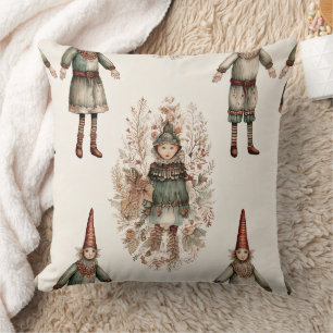 Coussin Lutin de Noël fantaisiste, art folklorique, vert c