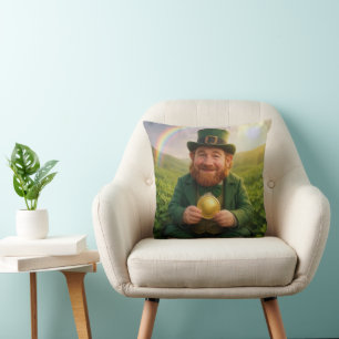 Coussin Lutin Irlandais Avec Pièce d'Or et Arc-en-Ciel