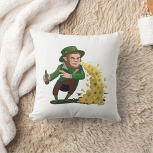 Coussin Lutin irlandais lançant des biscuits chanceux drôl