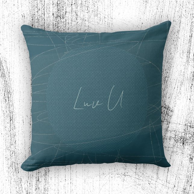 Coussin Luv U - Blue Trendy Modern Scribbled Lines (Luv U - Blue Trendy Modern Scribbled Lines Throw Pillow ©Susanne Sachers - Sunny Mind Design)