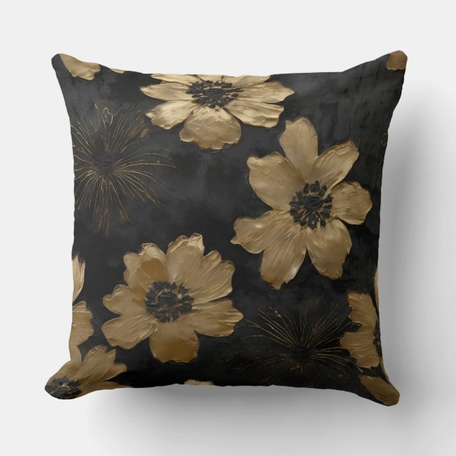 Coussin Luxe Black Gold Floral Home Decor (Recto)