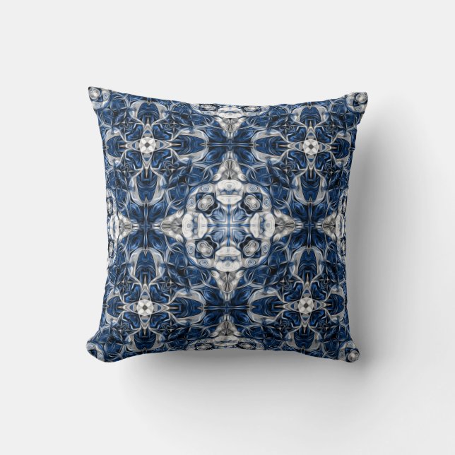 Coussin Luxe, élégant, ornementale bleu marine et blanc (Recto)
