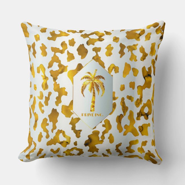 Coussin Luxe Gold Palm Safari Chic Décor (Recto)
