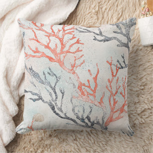 Coussin Luxe papier peint aquarelle côtier Corail & Vagues