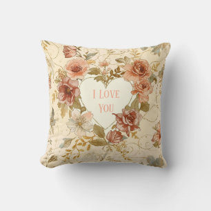 Coussin Luxe, Saint-Valentin, Je t'aime, Roses, Cœur d'amo