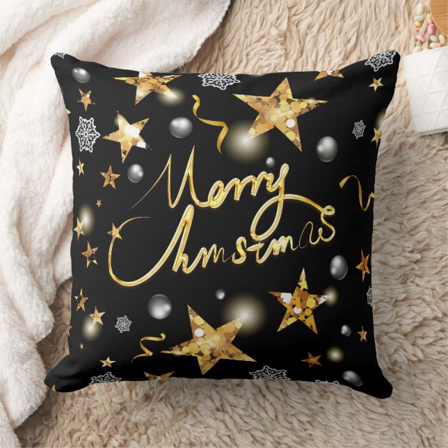 Coussin Luxe sobre Gold Black Fashion Joyeux Noël (Couverture)