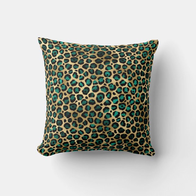 COUSSIN LUXUEUX POSTER DE ANIMAL LEOPARD GREEN GOLD CUSHIO (Recto)