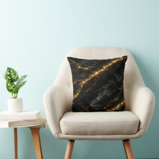 Coussin Luxury Black and Gold Marble Throw Pillow