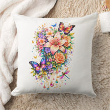 Luxury Butterfly Floral Throw Pillow