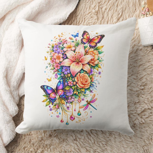 Coussin Luxury Butterfly Floral Throw Pillow (Couverture)