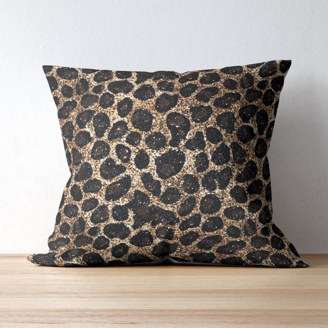 Coussin Luxury Glitter Gold Brown Black Leopard Pattern (Créateur téléchargé)