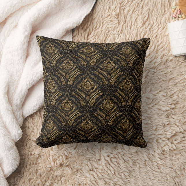 Coussin Luxury Gold Ornamental Damask Pattern (Couverture)