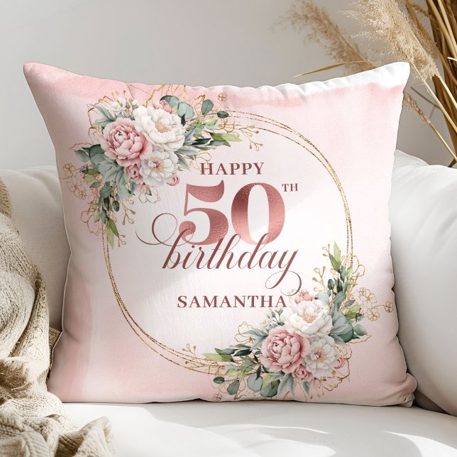Coussin Luxury Rose Gold Blush 50th Birthday Pillow Gift (Luxury Rose Gold Blush 50th Birthday Pillow Gift)