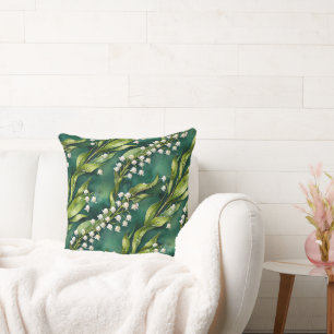 Coussin Lys blanc de la vallée sur sarcelle