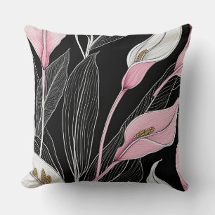 Coussin Lys blancs, noirs et roses