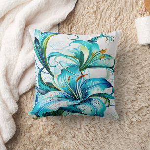 Coussin Lys bleus en arrangement floral artistique