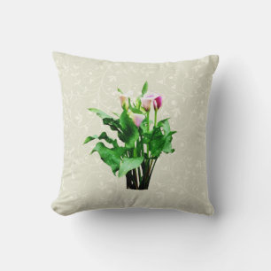 Coussin Lys Calla rose et blanc