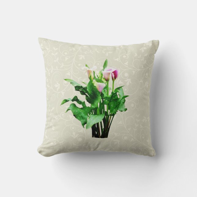 Coussin Lys Calla rose et blanc (Recto)