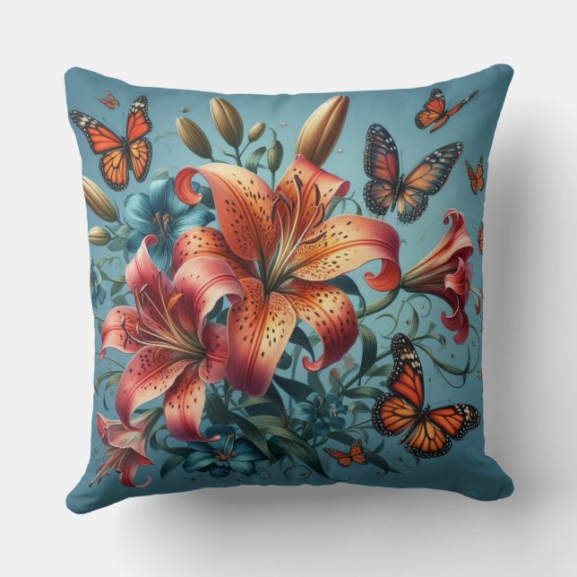 Coussin Lys De Tigre Avec Papillons (Verso)