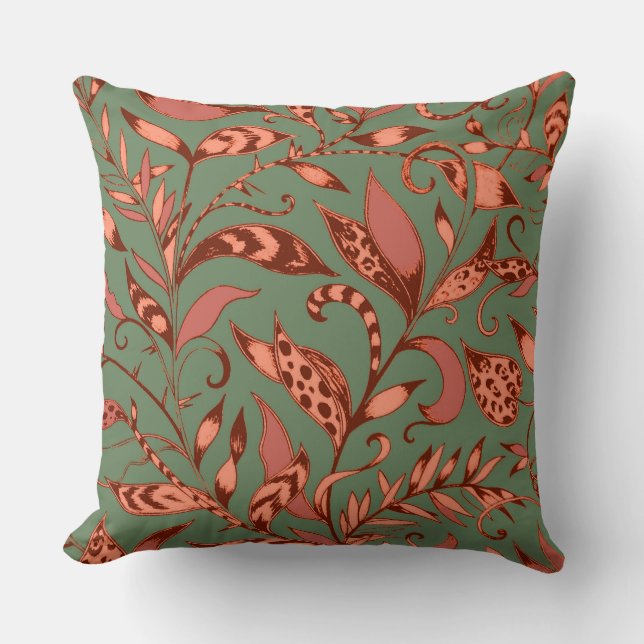 Coussin Lys de tigre d'olive et d'orange Feuilles Floral V (Recto)