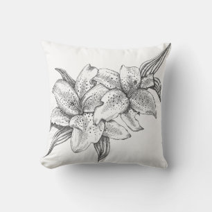 Coussin Lys de tigres noirs et blancs