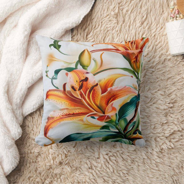 Coussin Lys orange vifs en fleurs au printemps (Couverture)
