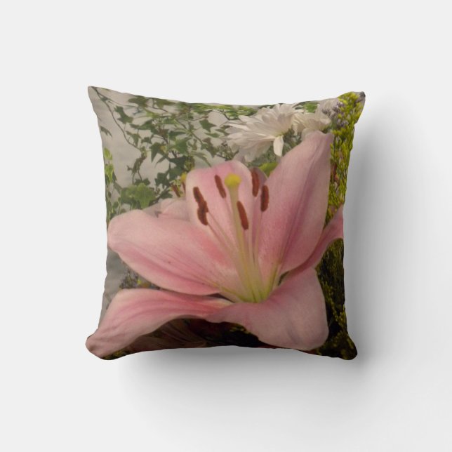 Coussin Lys Rose/Bless Cette Maison Jette L'Oreiller (Recto)