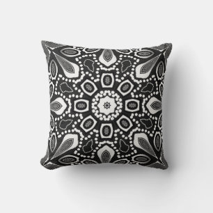 Coussin Lys tribal noir blanc géométrique Mandala Cushion