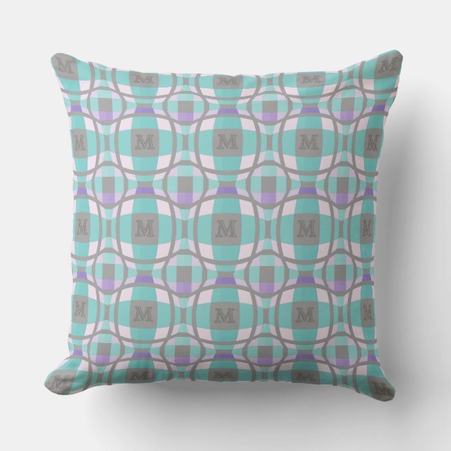 Coussin M Carré initial logo du cercle Turquoise Lilac Gre (Recto)