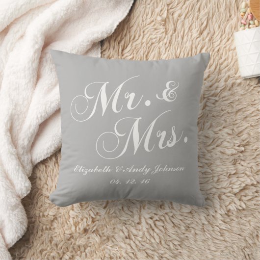 Coussin M. et Mme blanc gris de mariage (Couverture)