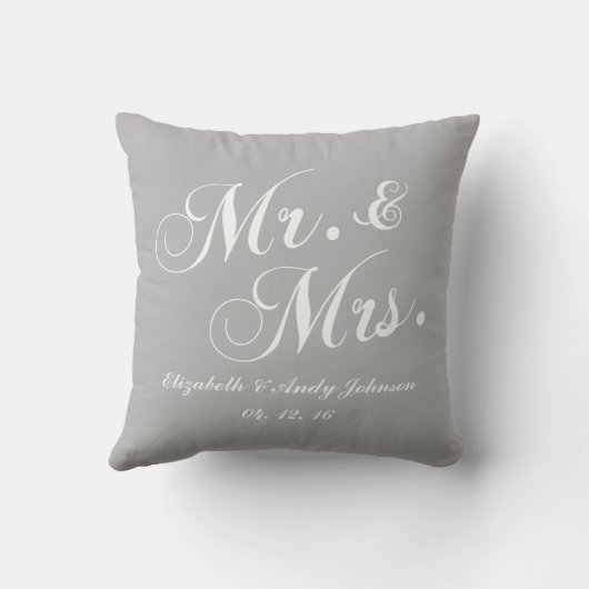 Coussin M. et Mme blanc gris de mariage (Verso)