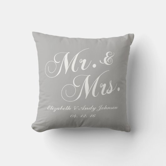 Coussin M. et Mme blanc gris de mariage (Recto)