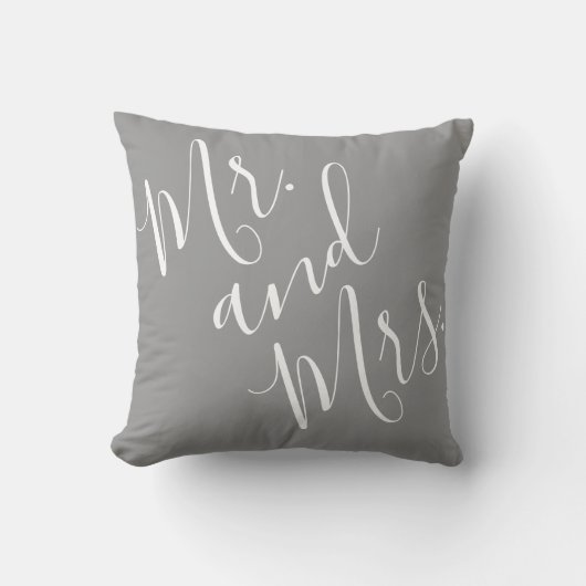 Coussin M. et Mme Calligraphie Élégante Gris Blanc Script (Recto)