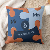 Coussin M. et Mme Date de mariage Pièces de puzzle bleues  (Couverture)