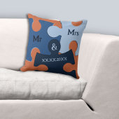 Coussin M. et Mme Date de mariage Pièces de puzzle bleues