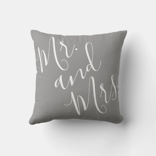 Coussin M. et Mme Elegant Calligraphie Gris Blanc Script (Verso)