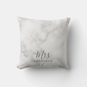 Coussin M. et Mme.   Élégant Marbre blanc Script moderne