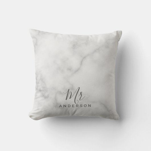 Coussin M. et Mme. | Élégant Marbre blanc Script moderne (Recto)