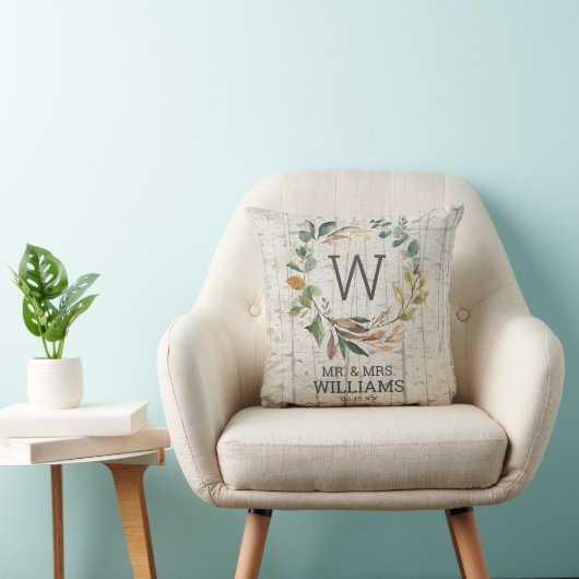 Coussin M. et Mme Eucalyptus Greenery Monogram Mariage (Chaise)
