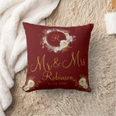 Coussin M et Mme Logo Monogramme Floral Bourgogne Or (Couverture)