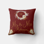 Coussin M et Mme Logo Monogramme Floral Bourgogne Or (Verso)